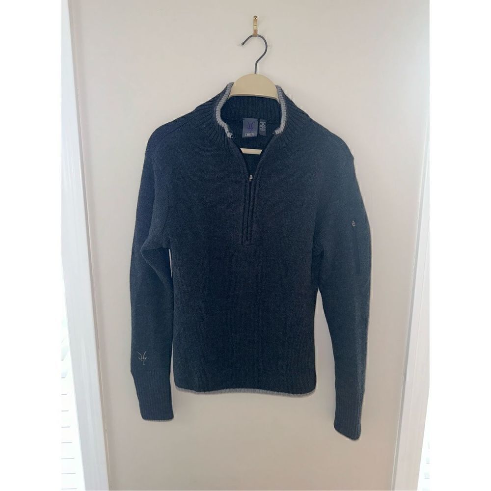 Ibex Sweater Womens M Black 100% Merino Wool Pullover Quarter Zip Mock Neck